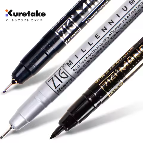 Japan Kuretake Needle Fineliner Pen Drawing Markers Black Brown Gray Micron Fine Point Waterproof Sk
