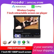 Acodo Android 9.0 Foldable Car Player GPS Wi-Fi Bluetooth USB FM Reversing Display Universal Single Din (7"/G RAM/32G ROM) Wireless Carplay