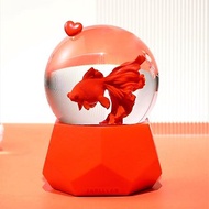 金魚(紅)水晶球 (紅色愛心) 底座切面番茄紅