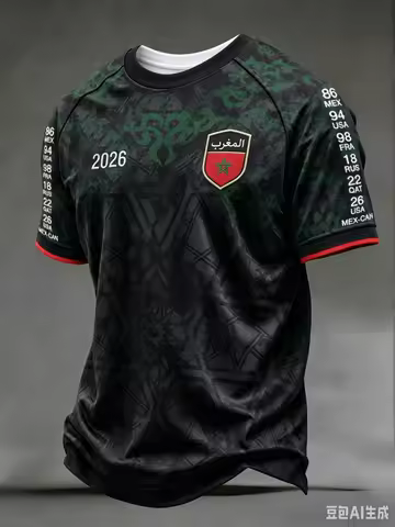 Morocco 2026 Away Soccer Jersey Black Green Short Sleeve Football Shirt Print Unisex Fan Supporter S