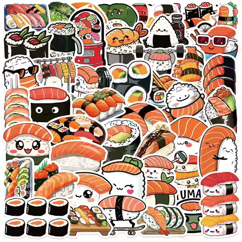 50pcs Cute Sushi Cartoon Graffiti Stickers Phone Guitar Laptop Notebook Suitcase Water Cups Waterpro