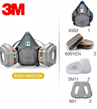 3M หน้ากากครึ่งหน้าชนิดไส้กรองคู่ขนาดกลาง 6502QL พร้อมตลับกรอง 6001 600360046006ฟิลเตอร์ 5N11 501ฝ