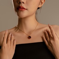 Vachana -  Set of Carved Botan Carnelian Earrings & Necklace (เซทต่างหูและสร้อยหินคาร์เนเลียนโบตั๋นแ