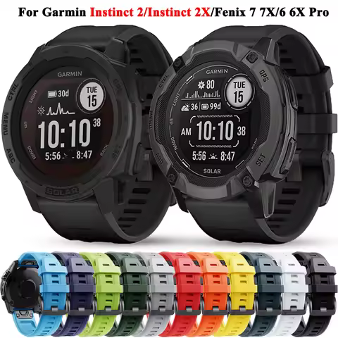 26 22mm QuickFit Silicone Watch Strap For Garmin Instinct 2X Solar/Instinct2 Watchband Fenix 7X 7 Pr