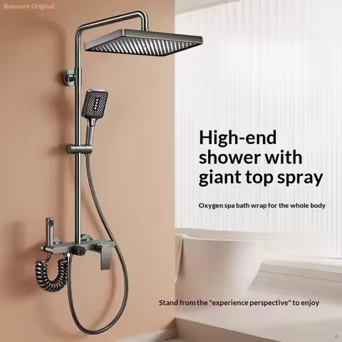 High Pressure Precision Brass Rain Shower Set Luxury Wall Mounted Shower System Handheld Thermostati