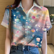 Flower shirt for women Clothing Rainbow shirt Printed shirt Graffiti shirt Hawaiian shirt Short-slee