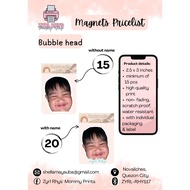 Bubble head ref magnet personalized souvenirs for christening birthday party ideas
