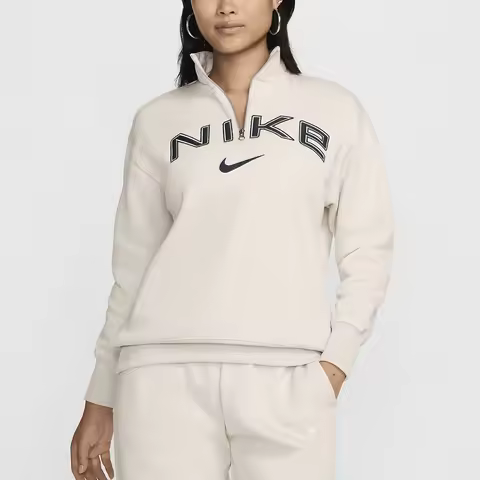Nike Official Genuine New Women's Oversized Half-Zip Fleece Hoodie FV7680-104