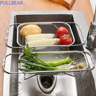 PULLBEAR Expandable Sink Colander, Stainless Steel Versatile Sink Drainer Basket, Dish Drainers Fine Mesh Rustproof Adjustable Length Dish Drying Rack Vegetables