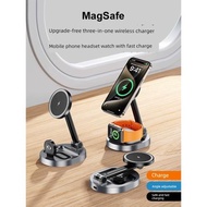 磁吸折疊MagSafe三合一無線充電器支架底座適用蘋果15快充iPhone13手機14ProMax手表iWatchs9耳機Airpods便攜