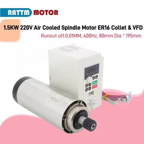 1.5KW 220V Air Cooled Spindle Motor 24000rpm ER16 Collet for CNC Router Engraving with 2.2KW Frequen