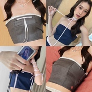 Rumours Club Petite Blair Top พร้อมส่ง เสื้อเกาะอกเลเยอร์มีซิปด้านหลังพร้อมโบว์ถอดได้1ชิ้น มี2สี