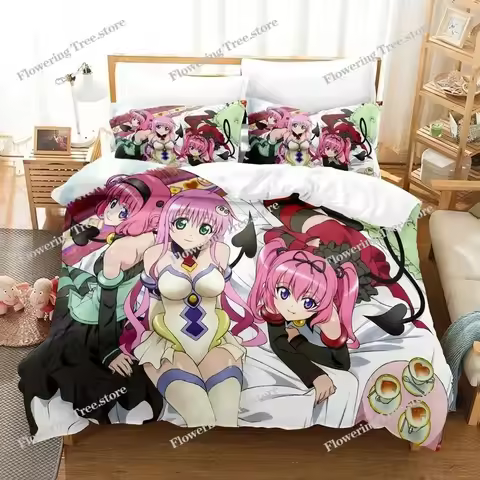 Anime Yami To LOVE-Ru Bedding Set Duvet Cover Bed Set Quilt Cover Pillowcase Comforter king Queen Si