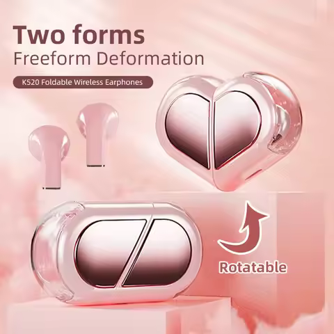 K520 Wireless Earbuds Stereo Earphones With Rotatable Love Heart Shaped Charging Case Low Latency He