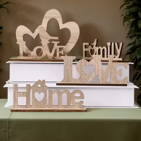 1PC, modern wooden hollowed-out heart-shaped letter decorative item, modern simple and warm home dec
