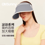 OhSunny防晒帽女春夏大檐防紫外线防晒发箍蛋糕帽空顶太阳帽子 摩卡灰 均码