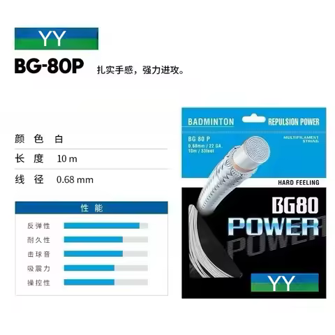 New YY Badminton Racket String BG80 POWER (0.68mm) Endurance Training Competition Professional Durab