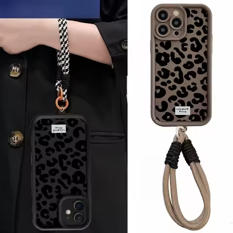 Leopard Print Lanyard Case For OPPO Realme C53 C55 C65 C63 C67 C71 15T 14 Plus Reno 13 14 11 12F 11F