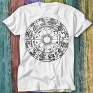 Zodiac Wheel Horoscope Astrology Symbols Gemini Aries Taurus T Shirt Top Tee 528