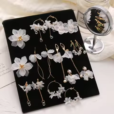 White Flower Bohemia Boho Earrings for Women Fashion Long Hanging Earrings Crystal Female Wedding Ea