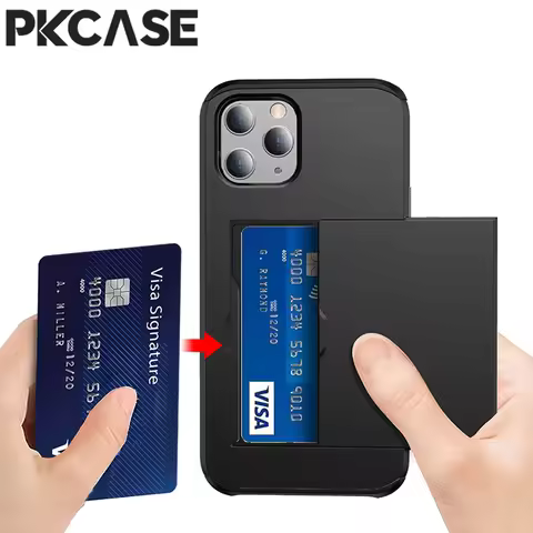 PKCASE Slide Card Slot Wallet Phone Case For iPhone 17 Air 16e 16 15 14 Plus 13 12 Mini 11 Pro Max S