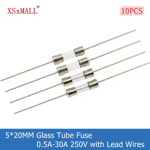 10PCS 5*20MM Fast Blow/Slow-Blow Glass Tube Fuse with Lead Wires 0.5A 1A 2A 3A 4A 5A 6A 7A 8A 10A 12