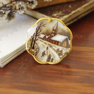 古董LIMOGES里摩瓷器冬日街景擺飾 W835