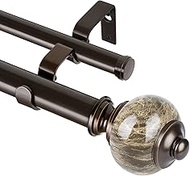 KAMANINA 1 Inch Double Curtain Rod 66 to 120 Inches (5.5-10ft), Bronze Telescoping Curtain Rods for 