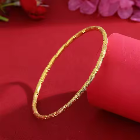 24K Gold Women's Solid Starry Sky Thin Bangle | AU999 Pure Gold, densely set micro - beads like star