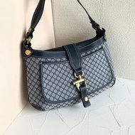 絕版古董包 Celine藍黑色老花Hobo腋下包 單肩包 側背包 中古包