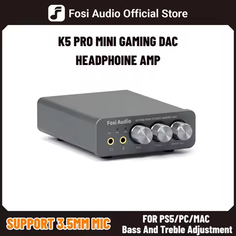 Fosi Audio K5 PRO Gaming USB DAC With Microphone Headphone Amplifier Mini Audio Decoder for PS5 Desk
