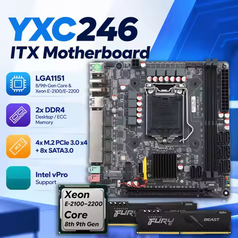 8-Bays YX-C246 Mini Vpro NAS Motherboard 8 SATA 4 LAN 2xDDR4 3xM.2 PCIe x16 LGA1151 Support E-2100 E