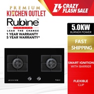 RUBINE 2 Burners Built-In Black Tempered Glass Hob W Smart Ignition Wind Barrier Flexible Clip RGH-FOTEZ2B-BLFX Gas Stove Gas Stove Burner Stove Gas Cooker Dapur Gas