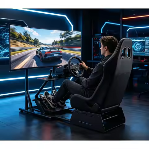 Sim Racing Cockpit with Seat for Logitech G29 Thrustmaster T300 PC PS5 Xbox