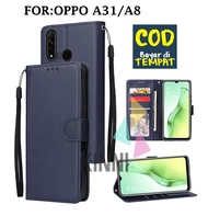 Leather Flip Cover OPPO A31/A8 (2020) - Wallet Case Kulit - Casing Dompet Case Wallet Leather Flip C