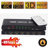 5x1 HDMI Switch Switcher Splitter HD 4K*2K 1080P 5-in 1-out Video Hub Remote Control