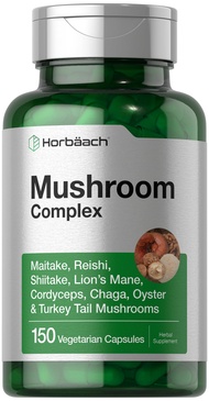 Horbäach Mushroom Complex Capsules | 150 Count | Non-GMO & Gluten Free Supplement | Reishi, Chaga, L