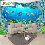 【SA wallpaper】 Custom Underwater World Coral Dolphin Wallpaper Kids Aquarium Ocean Room Decor Mural 3D Wall Paper Decor Wallpaper