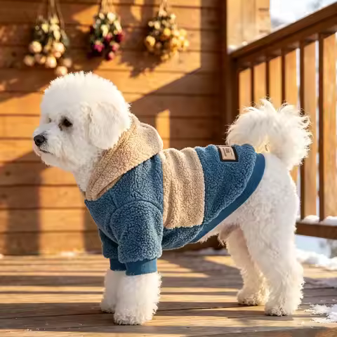 Dog hoodie, pet hooded clothing, dog autumn and winter clothing, color blocked lambskin dog clothing