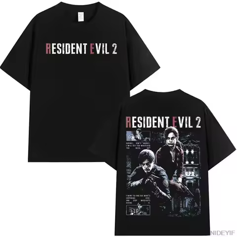 Resident Evil 2 Biohazard Game T-shirt for Men's Women's Leon Kennedy Y2k High Quality Pure Cotton T