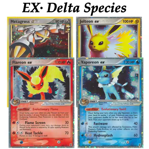 PTCG Pocket EX Delta Species Vaporeon Jolteon Cosmos Flareon Metagross Holo UR GS Gold Star Hunters 