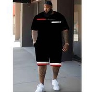 2ชิ้น ชุดฤดูร้อนผู้ชาย, เสื้อยืดคอกลมลำลองและกางเกงขาสั้นกีฬา, ผ้าถักพิมพ์ลาย, โพลีเอสเตอร์ 95% สแปน