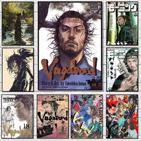 Vintage Japanese Anime Miyamoto Musashi Vagabond Bushido Warrior Painting Calligraphy Canvas Poster: