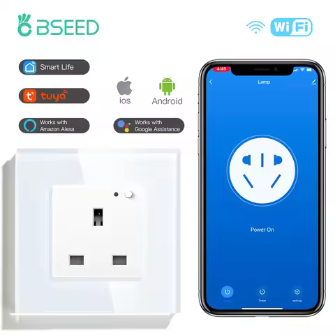 BSEED UK Standard Wall Socket Wifi Smart Life App Control Google Alexa Smart Socket Single Intellige