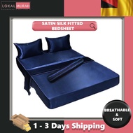 LMS | 2021 Hot Cadar Breathable Soft Satin Silk Fitted Bedsheet Single Queen King Size Fitted Bedshe