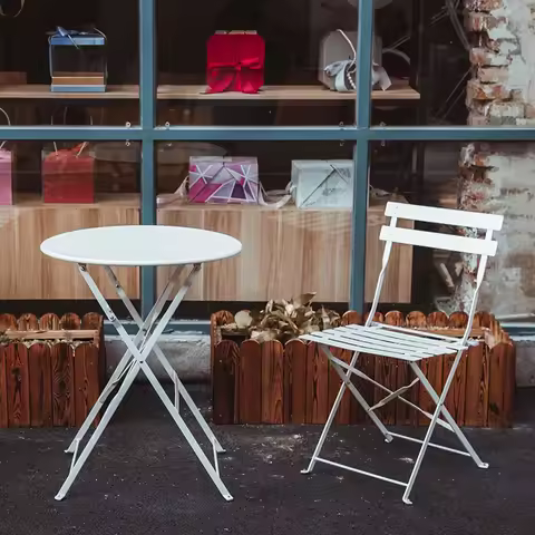 Outdoor Balcony Bistro Set Folding Table and Chairs 3-Piece Iron Coffee Shop Patio Furniture for Mil