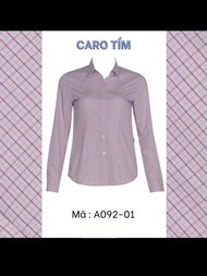 áo sơ mi nữ Thái Hòa mã A09 sọc caro vải sợi tre màu tím hồng và xanh rêu