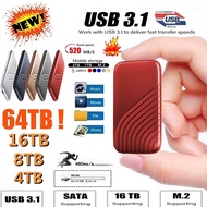 [ใหม่] Portable SSD 1TB Portable HD External USB3.1 2TB 4TB 8TB External Hard Disk Type-C 16TB Flash Hard Drive For Laptop SSD Notebook