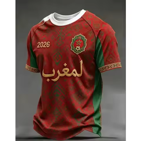 Morocco Away Jersey White Short Sleeved T-shirt Green Football Men's and Women's Sports T-shirt Casu