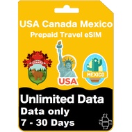 【eSIM】 USA Canada Mexico Unlimited High Speed Data Travel eSIM 【7 - 30 Days】